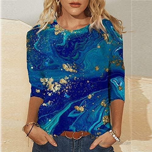 3/4 Sleeve Shirts for Women Women's Spring Printed Tee 3/4 Sleeves O-Neck Casual Tops T-Shirt