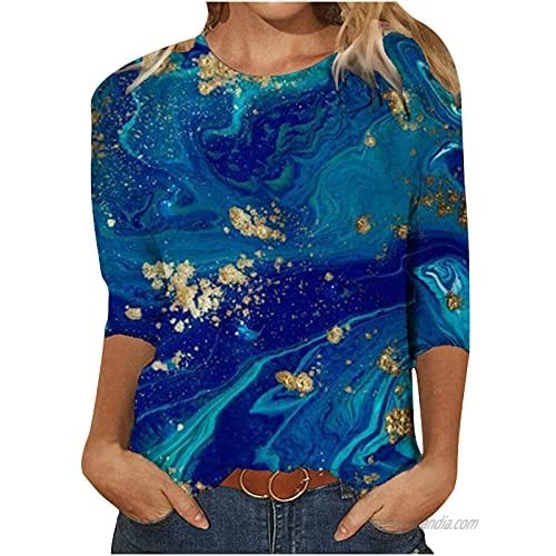 3/4 Sleeve Shirts for Women  Women's Spring Printed Tee 3/4 Sleeves O-Neck Casual Tops T-Shirt