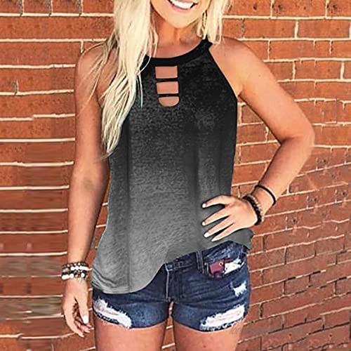 Aukbays Summer Tie Dye Tank Tops for Women Casual Sleeveless Loose Fit Cut Out Keyhole Back Tank Tees Shirts Blouses