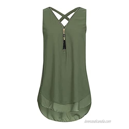 Bisitoy Womens Tank Tops Cross Chest Hollow Out Vest Ruffle Hem V-Neck Sleeveless Camisole Summer Casual Sling Tunic