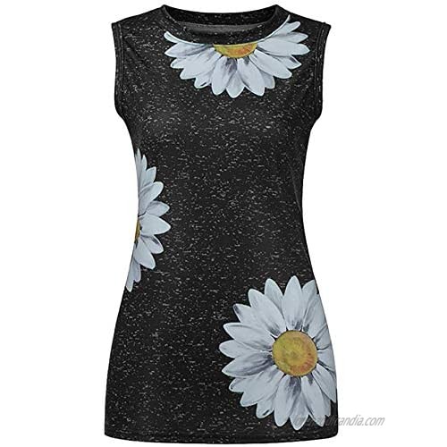 Dilgul Women's Tank Tops Sunflower Cute Printed Vest Sleeveless T-Shirt Casual Summer Tank Top Tunic Tee