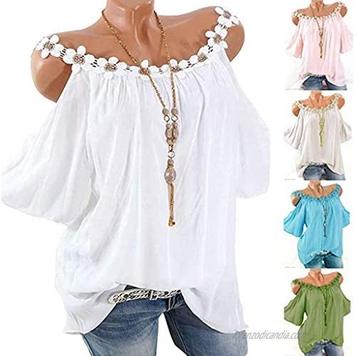 FarJing Cold Shoulder Tops for Women Plus Size Summer Casual Tunic Tops Loose Blouse Short Sleeve Shirts