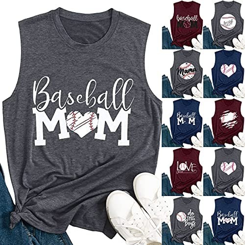 GXLONG Women Summer Tops  Baseball Mom Tank Tops Baseball Love Graphic Tee Shirts Women Summer Letter Print Sleeveless Shirt