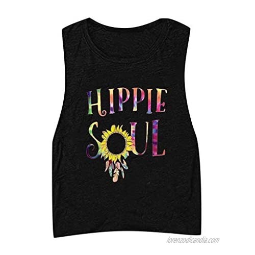 Hippie Soul Tank Tops for Women Vintage Sunflower Print Sleeveless T Shirt Beach Scoop Neck Tunic Shirts