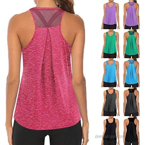 Realdo Womens Summer Backless Yoga Vest Mesh Racerback Tank Top Loose Fit Solid Color T-Shirts Gym Sleeveless Tee
