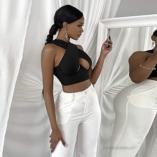 Sexy Criss Cross Sling Tops for Women Hollow Out Off Shoulder Solid Color Crop Tops Fashion Slim Party Charming Vest