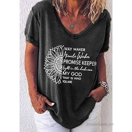 Sunflower Way Maker Shirt Women Flower Graphic Tees Summer Short Sleeve Casual Tshirt Faith Shirt Top