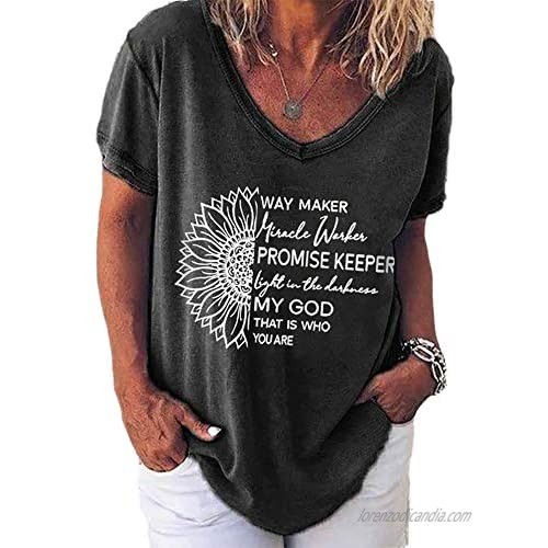 Sunflower Way Maker Shirt Women Flower Graphic Tees Summer Short Sleeve Casual Tshirt Faith Shirt Top
