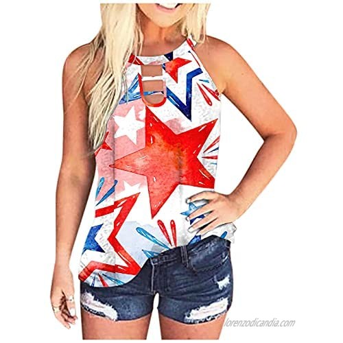 USA Flag Stars Printed Tank Tops  Women's Sleeveless Tee T-Shirt for Independence Day O Neck Tie-Dyed Tunic Tops Blouse