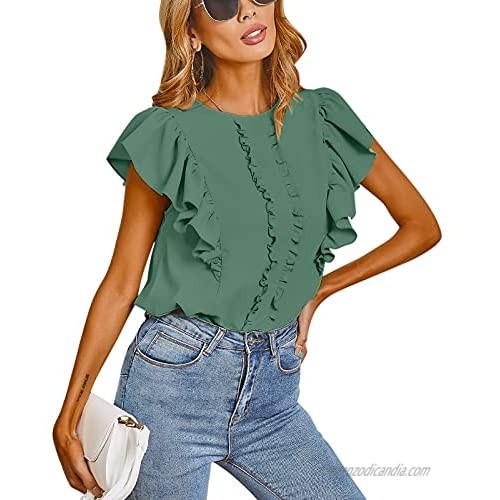 Women Camisole tanks丨Casual Fashion Solid O-Neck Loose Ruffles T-Shirt Top-cami Shirts Blouses Tops
