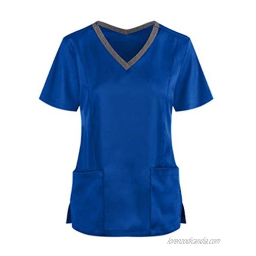 Women Care Workers Tops T-Shirt Women's Short Sleeves V-Neck Blouse Nurse Uniform with Pockets