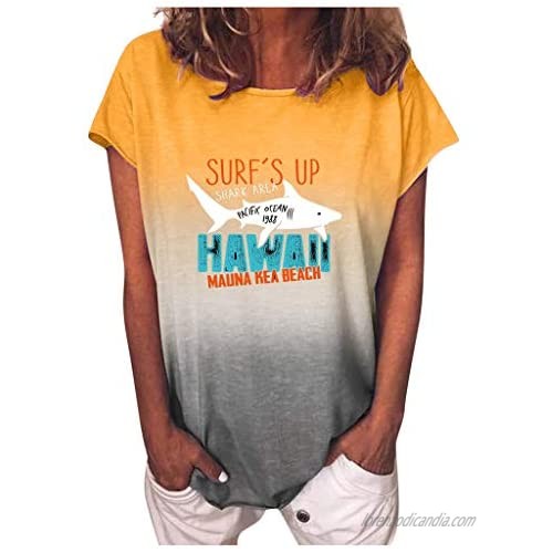 Women Gradient Sunflower Print O-Neck Short Sleeves T-Shirt Blouse Tops Summer Shirt Casual GIVE ME WEEKEND S-5XL