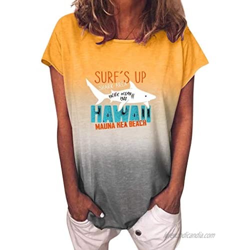 Women Gradient Sunflower Print O-Neck Short Sleeves T-Shirt Blouse Tops Summer Shirt Casual GIVE ME WEEKEND S-5XL
