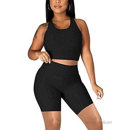 Workout Sets for Women Summer T-shirts 2 Piece Outfits Solid Color High Waist Sport Yoga Sets Casual Jogging Tracksuits