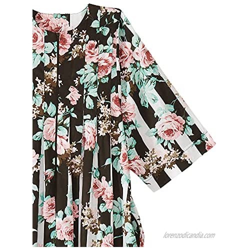 AmeriMark Women’s Floral Caftan – 3/4 Sleeve Long House Dress with Side Pockets