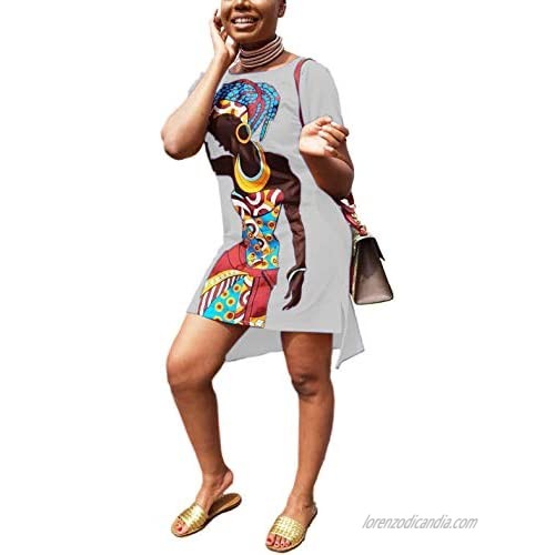 OLUOLIN Womens Summer T-Shirt Mini Dress - Casual Juniors Sexy Short Sleeve Tunic African Print Dresses