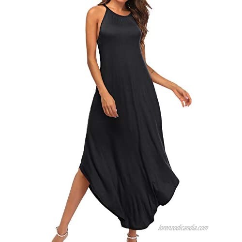 YiNai Womens Casual Summer Halter Maxi Loose Dress Beach Cami Dress with Pockets