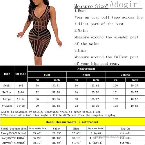 Adogirl Womens Sexy Sequin Cocktail Dress - See Through Sheer Mesh V Neck Sparkle Bodycon Dress