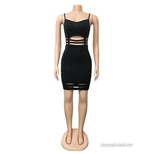 ThusFar Womens Sexy Bodycon Party Dress -Spaghetti Strap Hollow Out Mini Dresses Clubwear