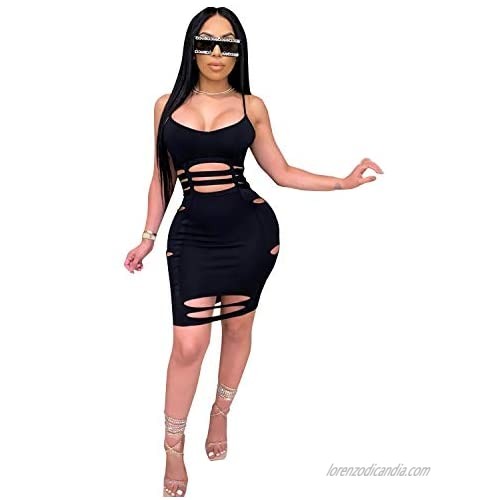 ThusFar Womens Sexy Bodycon Party Dress -Spaghetti Strap Hollow Out Mini Dresses Clubwear