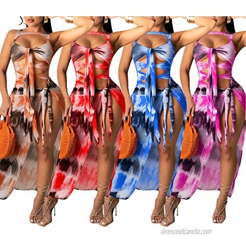 Uni Clau Women Sexy Sheer Mesh Boydcon Printed Midi Dress See Through Bandage Sleeveless Irregular Split Party Dress