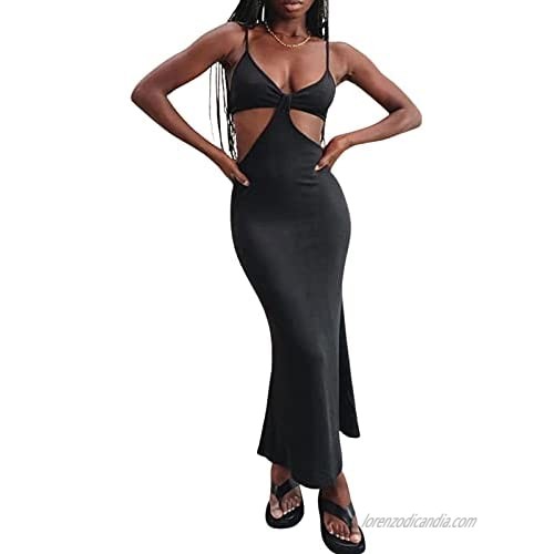 Women's Halter Knitted Neck Club Night Out Dresses Sexy Spaghetti Strap Cutout Maxi Dress Party Beach Y2K Streetwear