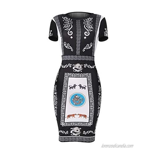 ZOCAVIA Bodycon Dresses for Women - Stretchy African Floral Patterns Pencil Midi Dresses